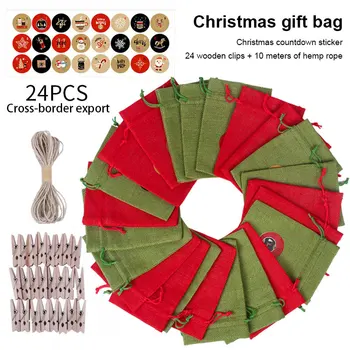 

Christmas Advent Calendar Bags Set 24 Days Burlap Advent Calendar Gift Drawstring Bags DIY Christmas Embellishments With Clips