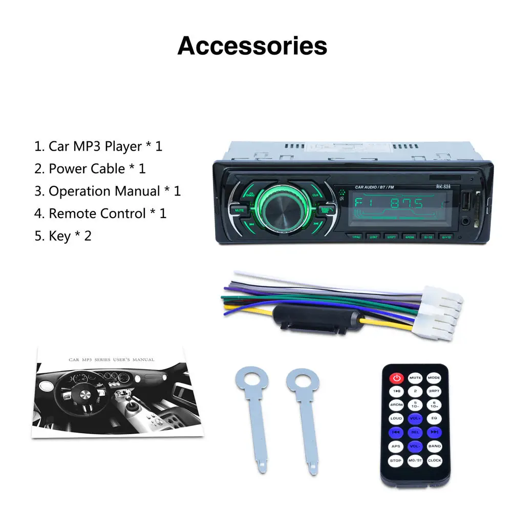 Авторадио 1 Din 7 цветов подсветка Автомобильный MP3-плеер U диск FM 4*52W DC12V Bluetooth громкой связи вызов радио плеер - Цвет: 7 color MP5 player
