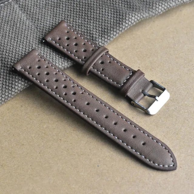 Handcrafted Genuine Leather Brown Porous Breathable Watchstrap with Detailed Stitching