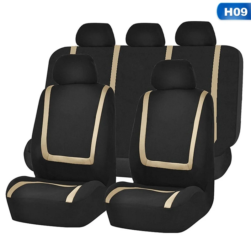 9pcs Set Beige Универсальный чехол для автомобильных сидений из полиэфирной ткани, чехлы для автомобильных сидений, чехлы для автомобильных сидений, защита для автомобильных сидений, аксессуары для интерьера - Название цвета: 9pcs Set Beige
