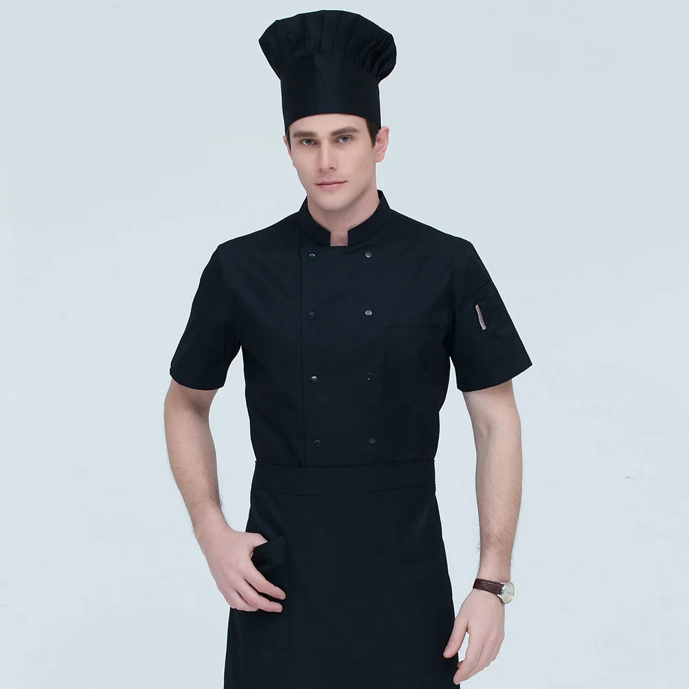 4-colors Short sleeved catering Workwear restaurant uniforms shirts hotel Kitchen Chef Jackets Double-breasted chef work clothes