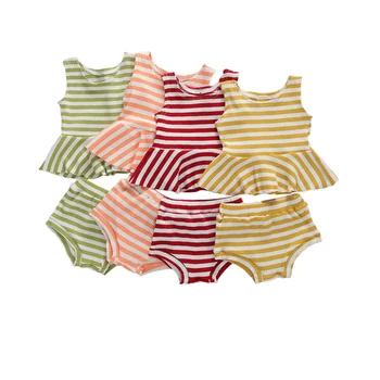 

Newest Summer Lovely Infant Baby Girls Clothes Sets Striped Print Sleeveless Mini Dress Tops+Shorts 2pcs Toddler Infant Outfits