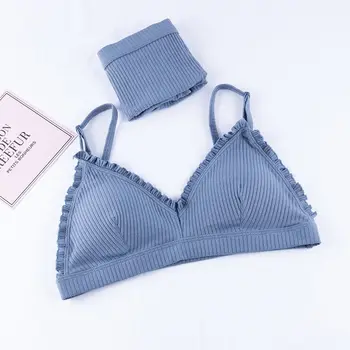 

2020 European and French Thread Female Lingerie Set without Steel Ring Removable Chest Pad Youth Cotton Bra Set