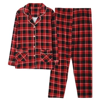 

Cotton Pajamas For Women 2 Pieces Spring And Summer Pajamas Set Long Sleeve PLaid Sleepwear Button Large Size Female Homewear