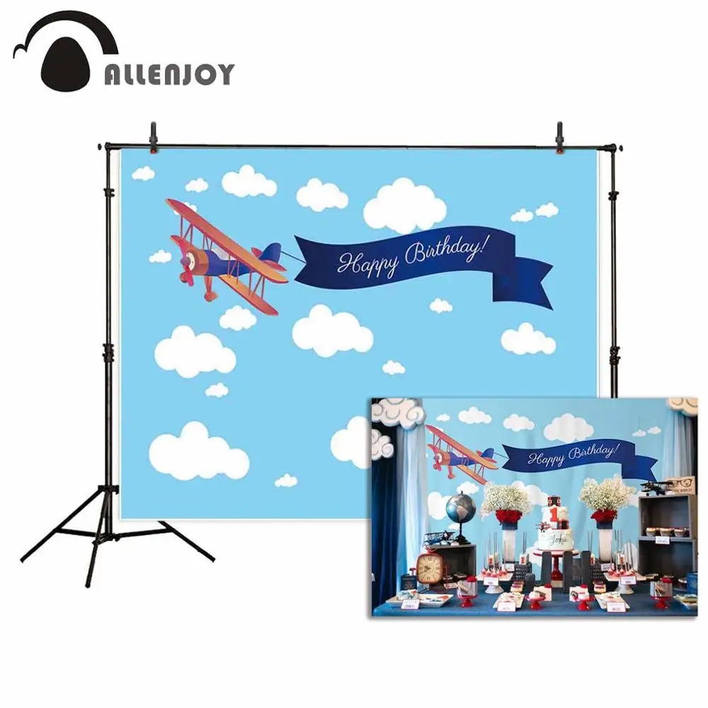 Фон для фотосъемки Allenjoy с голубым небом облаком мультяшным самолетом мальчиков