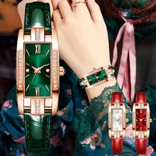 

Green Watch Rectangle Clock Brand watch for women Red Quartz wristwatche Dial Simple Fashion Watches Gift Women's Lover watches