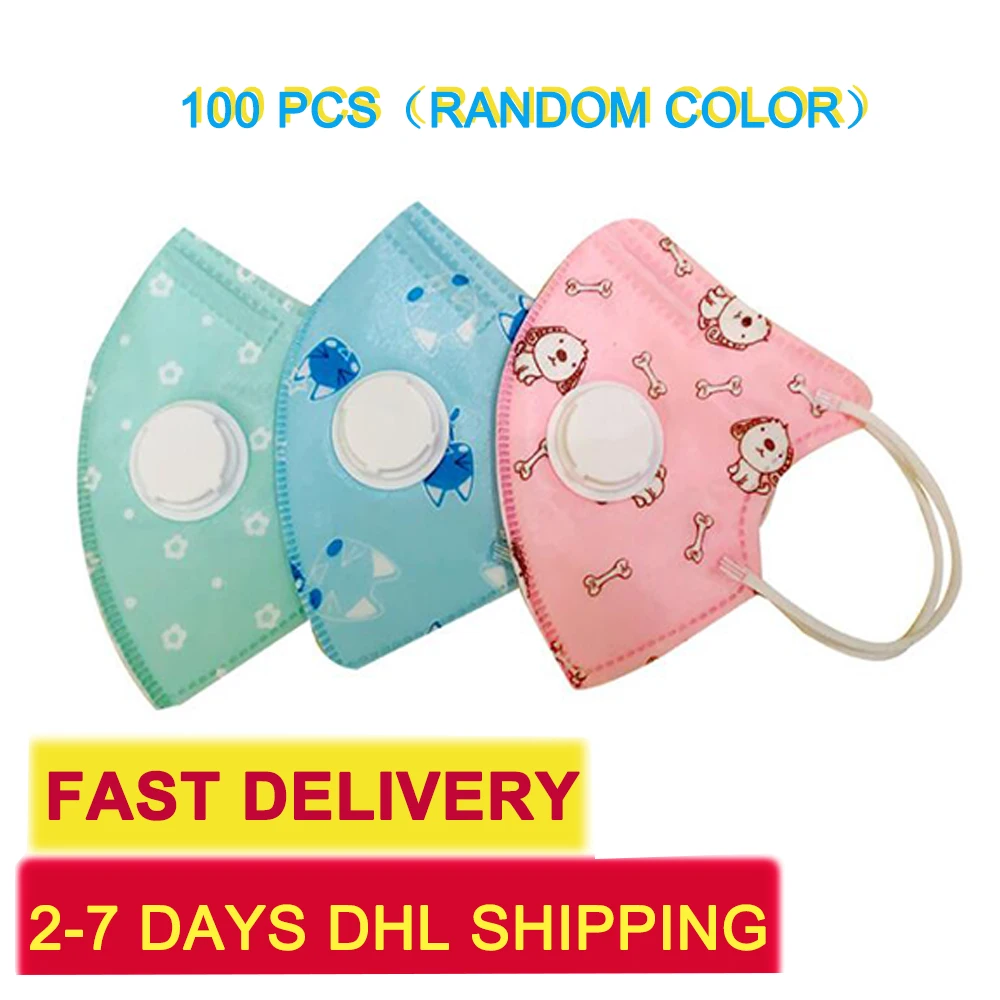 

2-7Days free DHL 100pcs N95 Mask Kids Cartoon Face Mask Masks With Valve Soft Comfortable Air Cleaning For Protection Disposable