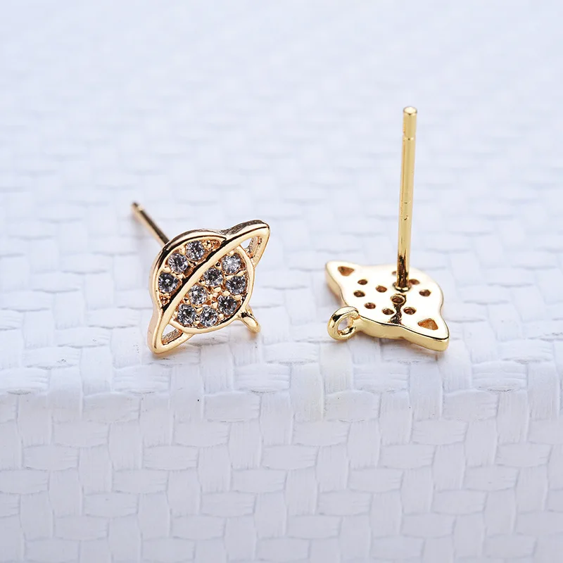 4 шт. 9,3*7,5 мм 24K золото цвет латунь с цирконом объемные серьги-гвоздики "Планета" серьги Высокое качество Diy ювелирных изделий Аксессуары