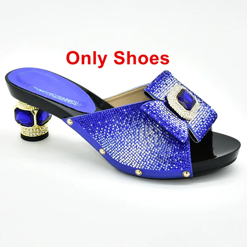 Blue Shoes Only Новейшие на высоком каблуке обувь с подходящая Сумочка Женские итальянский комплект из обуви и сумки, украшенные Стразы африканские женские туфли и сумка в комплекте - Цвет: Blue Shoes Only