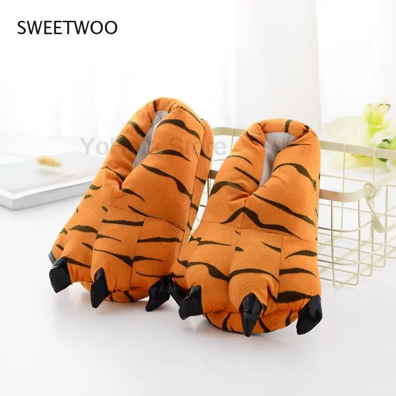

Soft Tiger Paw Animal Funny Slippers for Kids Homewear House Slipper Shoes Room Cotton Fabric Shoes Boys Winter Warm Shose