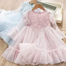 Новинка года; сезон весна; сетчатые платья с цветочной вышивкой для маленьких девочек; милая мягкая одежда принцессы для девочек; 5 шт/лот;