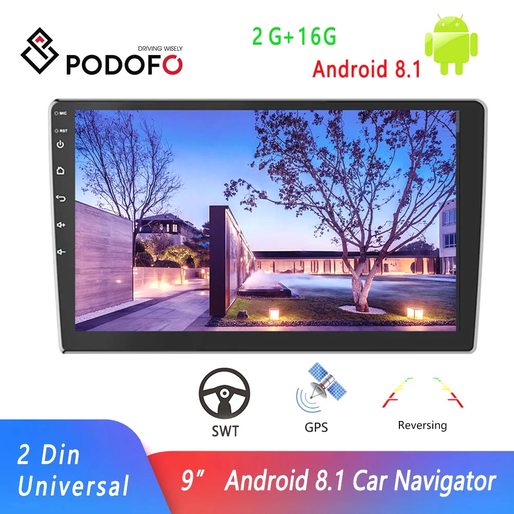 Podofo 2 din Car Radio Android 8.1 GPS Car Multimedia Player 9 Inch Screen for Volkswagen Nissan Hyundai Kia