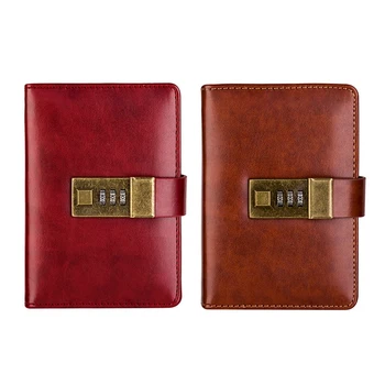 

2x Wine Red/Brown A7 Retro Pocket Notebook Journal Program Agenda Diary Book Password Lock Office Supplies Student