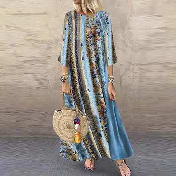 

2020 Summer Women Bohemian Floral Printed Sundress ZANZEA Vintage Patchwork Kaftan Vestido Robe Femme Dresses 5XL Long Dress
