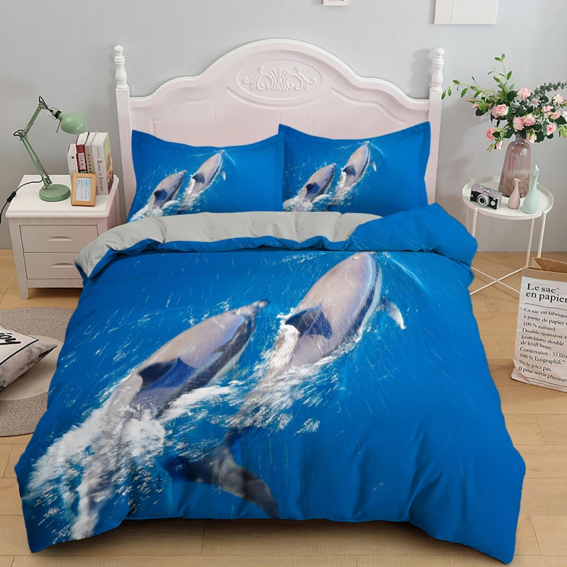 Copripiumino Singolo Bambino Squalo Di Mare Blu Set di Biancheria da Letto  in Microfibra per Adulti Adolescenti, Completo Letto Singolo con Cerniera e