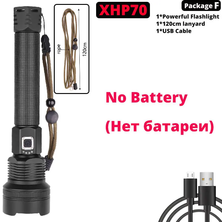 Package F-XHP70 Новейший XHP90 перезаряжаемый светодиодный светильник-вспышка XHP70.2 тактический фонарь Водонепроницаемый фонарь с зумом охотничий светильник Use18650 или 26650 Battey - Испускаемый цвет: Package F-XHP70
