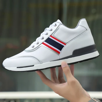 

Spring 2020 Unisex Running Shoes Hidden Heel Leather Sneakers For Couples Black Gym Shoes Men Brand Designer Ladies Walking Shoe