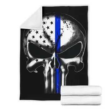 

Thin Blue Line Skull Blanket 3D printed Sherpa Blanket on Bed Home Textiles Dreamlike HOME ACCESSORIES