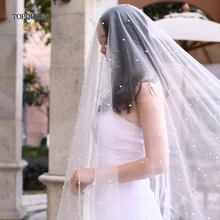 TOPQUEEN VP05 Соборные Свадебные вуали с жемчугом Church veil кружево высокое качество белый Длинная фата один слой платье-пачка