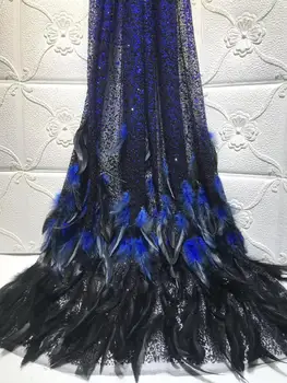 

on sale French net Lace with feather JOY-2207 African Tulle embroidered Lace wit shining glued gilitter for nice dress