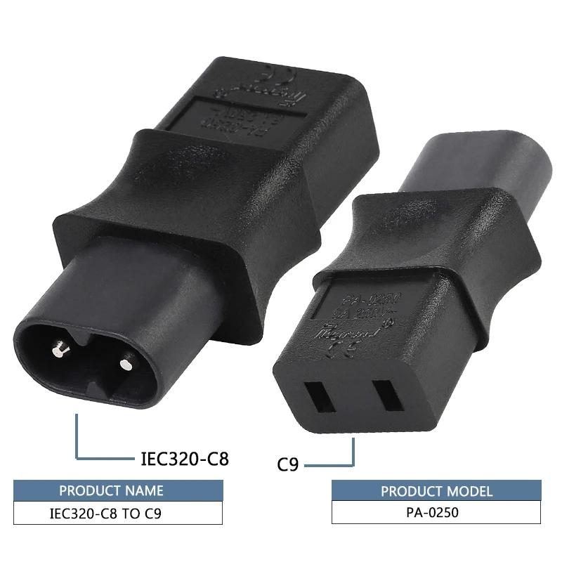 Лидер продаж 2-Pin Iec 320 C8 штекерным Iec 320 C9 Женский адаптер переменного тока 6A/250V ЕС промышленный Мощность конвертер