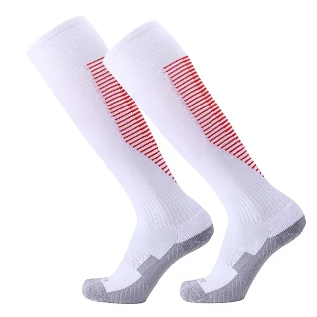 white with red Детские, мужские, женские, футбольные носки для футбола, утолщенные, с махровым низом, спортивные носки для регби, гольфы для волейбола, гольфы для велоспорта - Цвет: white with red