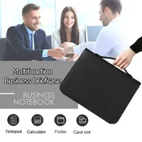 A4 Leather Portfolio Folder Zipper Padfolio With Handle Binder Calculator Notebook Document Organizer Men Business Briefcase