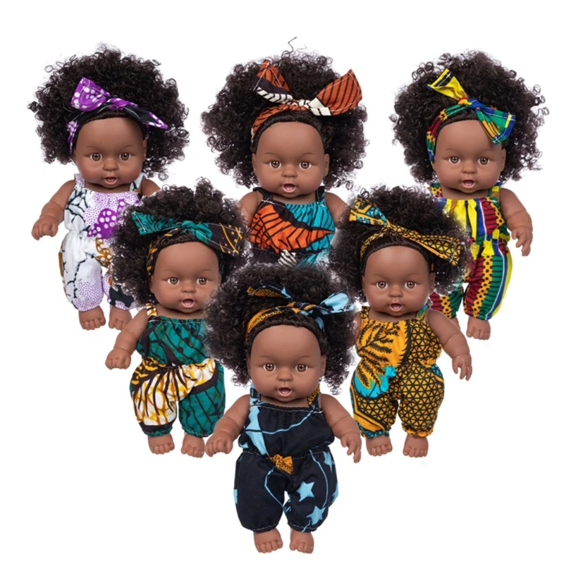 Jouet bébé noir africain, yeux bruns réalistes et Rwanda
