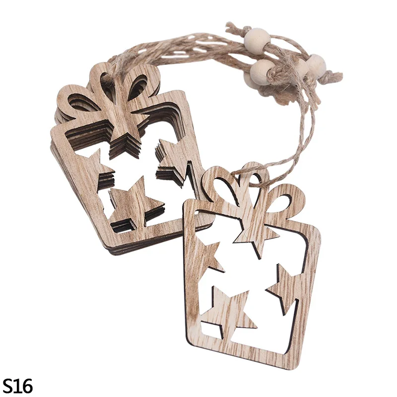 3pcs S16 3/6pcs Christmas Wooden Pendant Wooden Hollow Snowflake Christmas Tree Hanging Decor For New Year Xmas Party Ornaments Kids Gift - Цвет: 3pcs S16