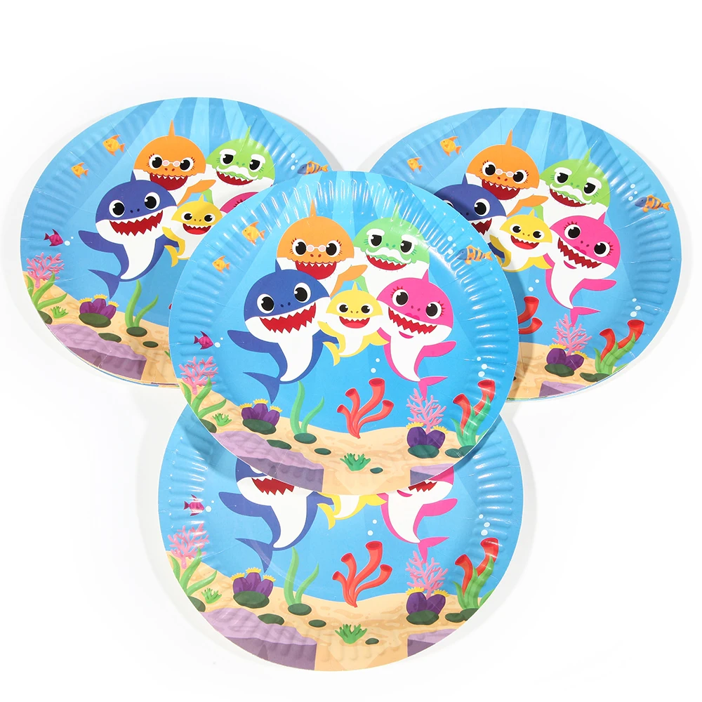 

10PCS/lot Wholesale Shark baby Theme Paper plate Party decorations Baby Happy Birthday wedding event party supplies for kids