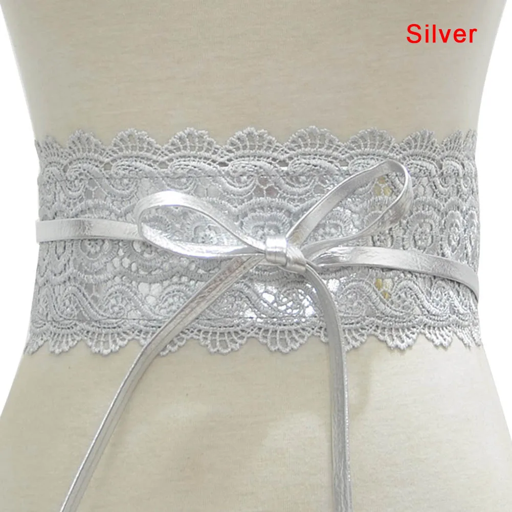 Silver 1 шт. женское платье пояс кружева широкий пояс PU украшение модный пояс EIG88 - Цвет: Silver