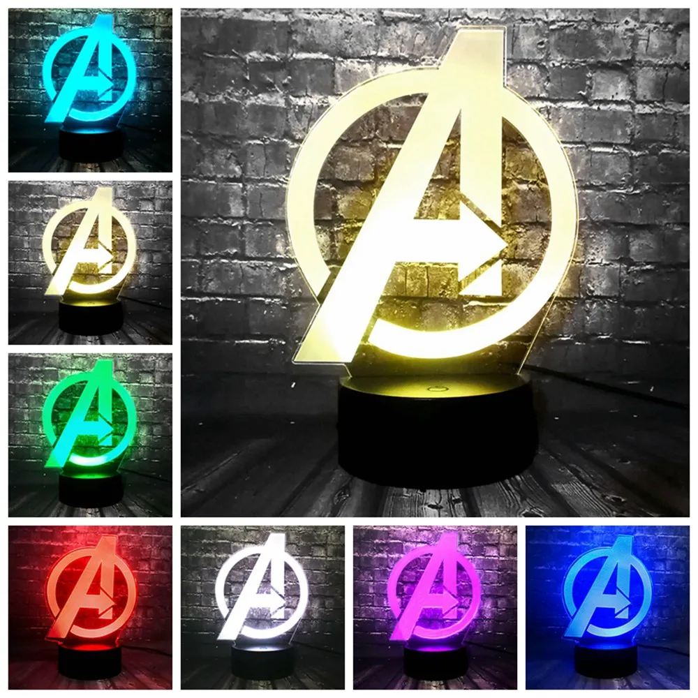 Модный светодиодный ночник Marvel, 7 цветов, Мстители, Железный человек, логотип серии DC, Бэтмен, мультяшный Ночной светильник, подарок для детей на праздник, день рождения