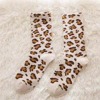 

3 Pairs Autumn Winter Warm Stockings Leopard Mid-tube Socks Thicken Socks for Girls Women (Yellow, Khaki, Beige, 1 Pair Each)