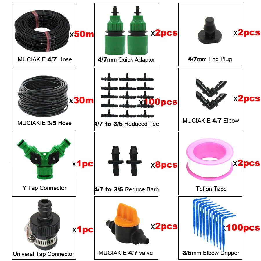 ExAB877C MUCIAKIE 10-50M 4/7-3/5 мм снижение микро капельного Наборы орошения сада снижение падение Системы Синий изгиб стрелка Системы - Цвет: ExAB877C