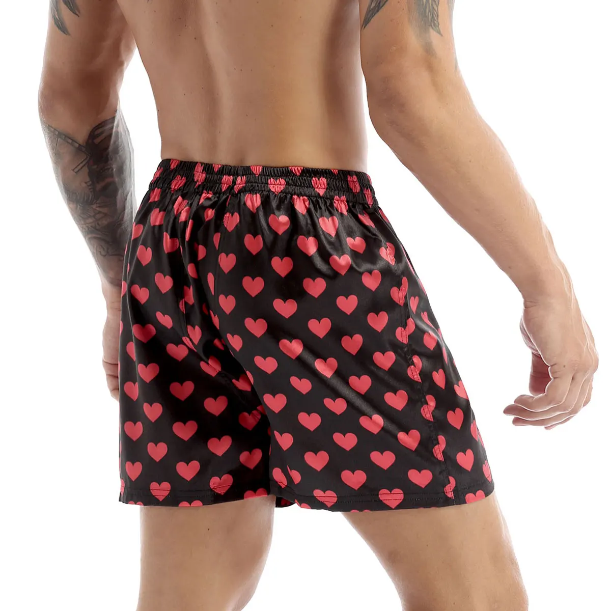 pajama pants men's Men Boxers Shorts Pajamas Sleep Bottoms Underwear Satin Silk Summer Lounge Loose Casual Sports Short Pants Love Heart Print black silk pajamas