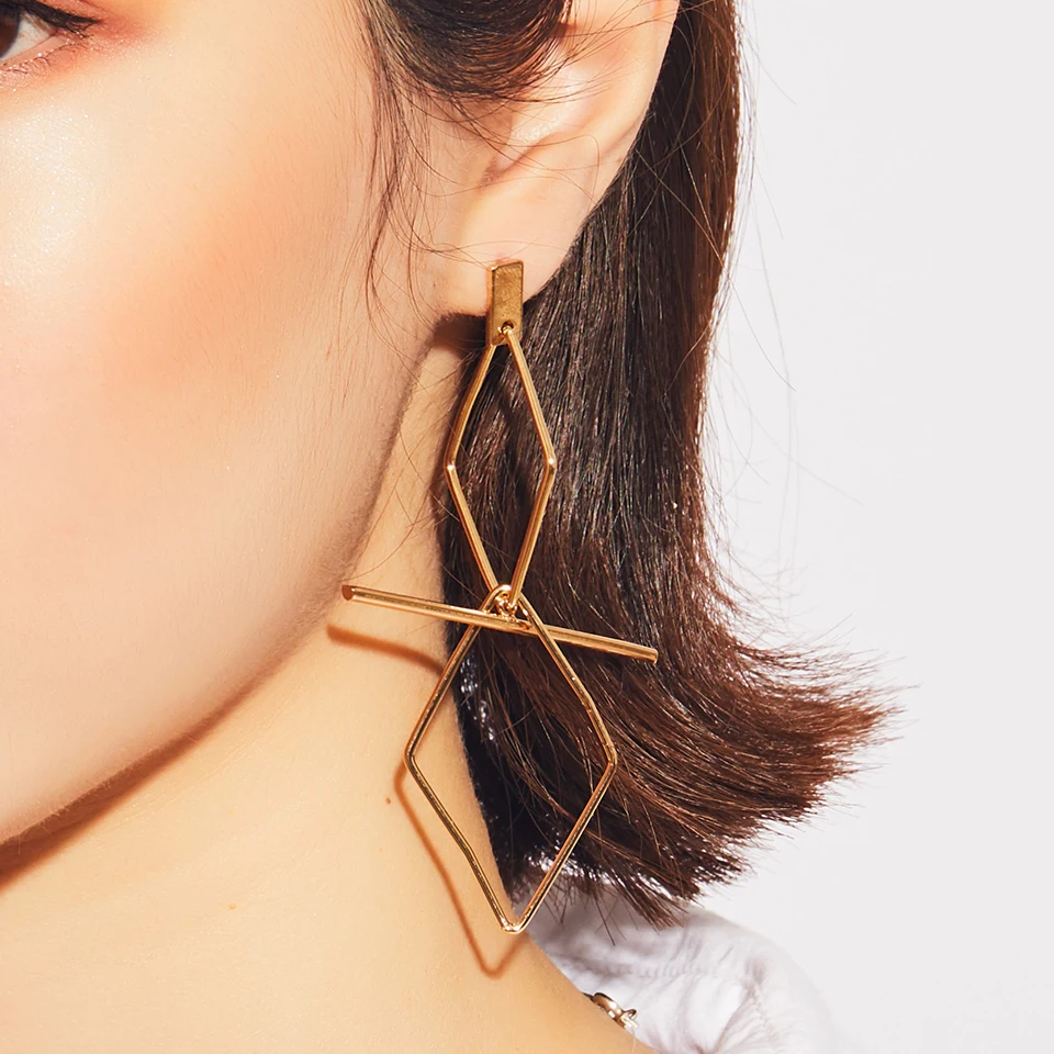 

Simple Vintage Statement Drop Earrings For Women Golden Geometric Fashion Big Dangle Hanging Earring Modern Jewelry 2019 New