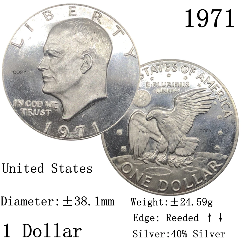 Соединенные Штаты Америки 1971 S эйзенхоуэр свобода 1 доллар копия серебра 40% пробы