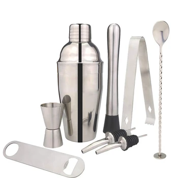 

Cocktail Shaker Bar Tools Set Brushed Stainless Steel Bartender Kit, with All Bar Accessories 8Pcs