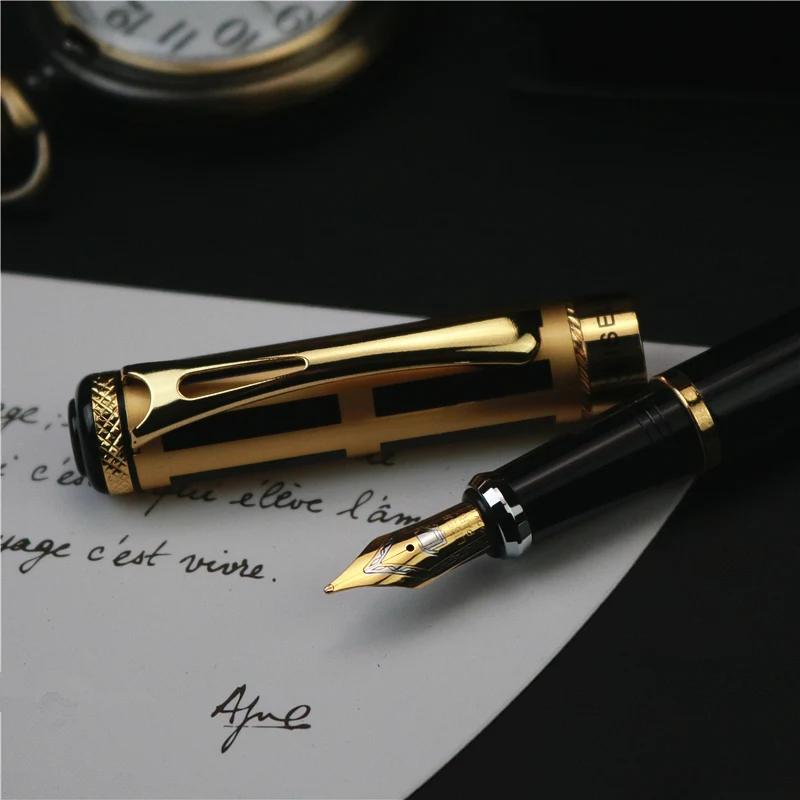 Elegant high quality Fountain Pen Office school student writing ink pen Iridium nib Metal penholder gift box packaging