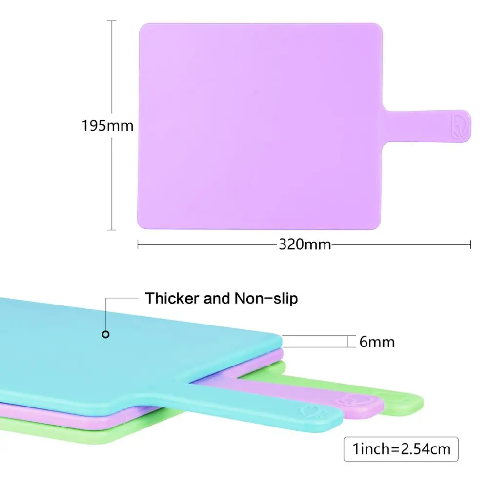Пластиковая разделочная доска Нескользящие коврики Антибактериальный режущий блок-набор из 3 единиц