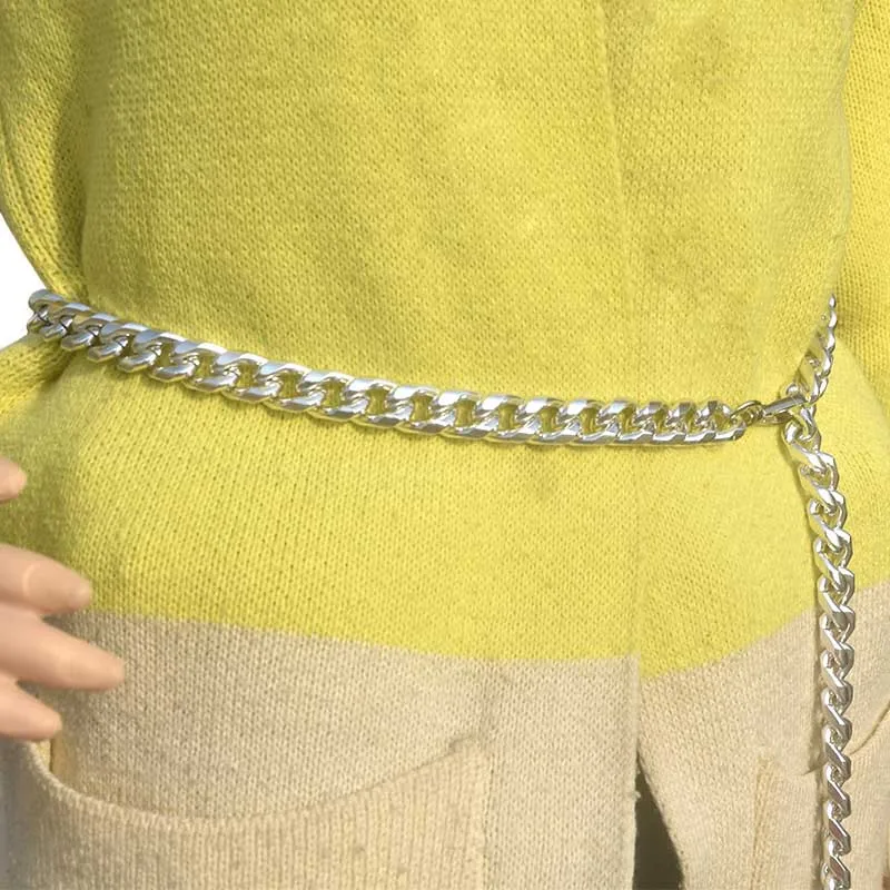 Серебристый Girls Metal Waist Chain Gold Plated Ceinture Decoration Belts for Women Dresses Metal Chain Designer Belt - Цвет: Серебристый