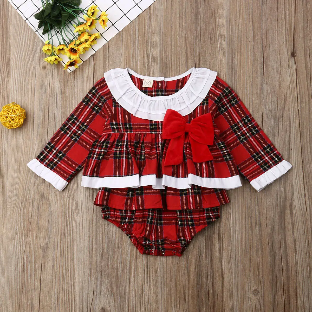 

Christmas Xmas Clothes Newborn Baby Girl Clothes Plaid Ruffle Tutu Romper Bodysuit Dress Outfit Clothes 0-24 months