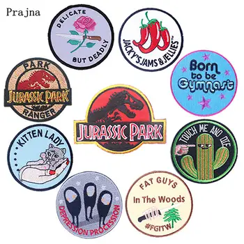 

Prajna Cartoon Round Patch Iron On Patches On Clothes Embroidered Patches For Clothing DIY Jurassic Park Patch Stripes Jackets