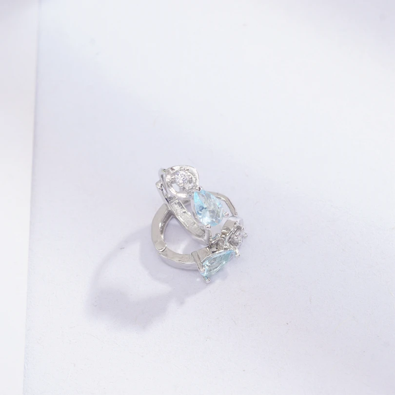 light blue Серьги оптом, серьги-кольца для женщин, белое золото, кубический цирконий, маленькие круглые серьги, подарок для девочек - Окраска металла: light blue