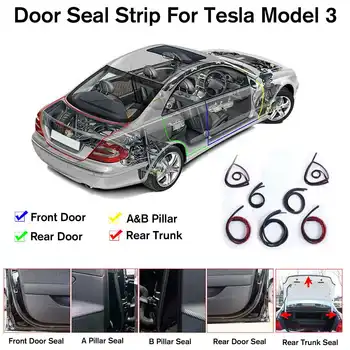 

NEW 7PCS Door Seal Kit Soundproof Wind Noise Reduction Car Door Trim Moulding Rubber Weatherstrip Seal Strip for Tesla Model 3