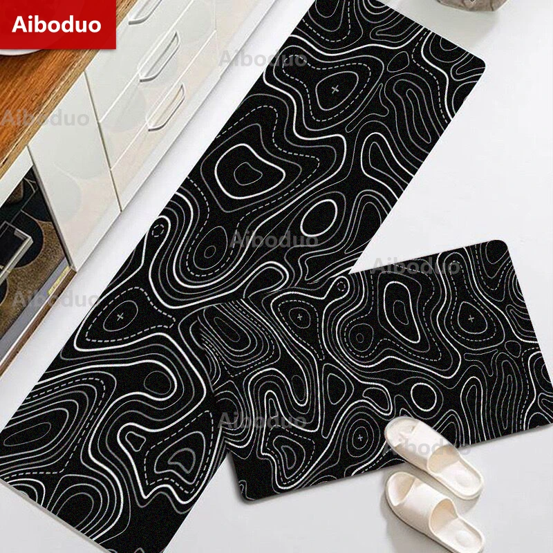 

Black Geographic Contour Kitchen Doormat Decoration Bedroom Carpet Living Room Mat Bathroom Floor Home Balcony Hallway Long Rug