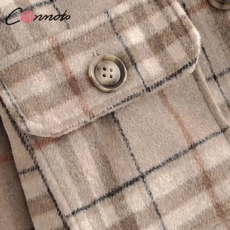 Conmoto/зимние клетчатые куртки и пальто из искусственной смеси; Женские Короткие Куртки из искусственной шерсти; женская уличная верхняя одежда