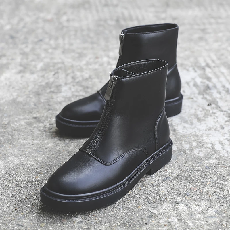 

Martin boots female British autumn wind front zipper thick bottom joker handsome new short boots web celebrity thin boots