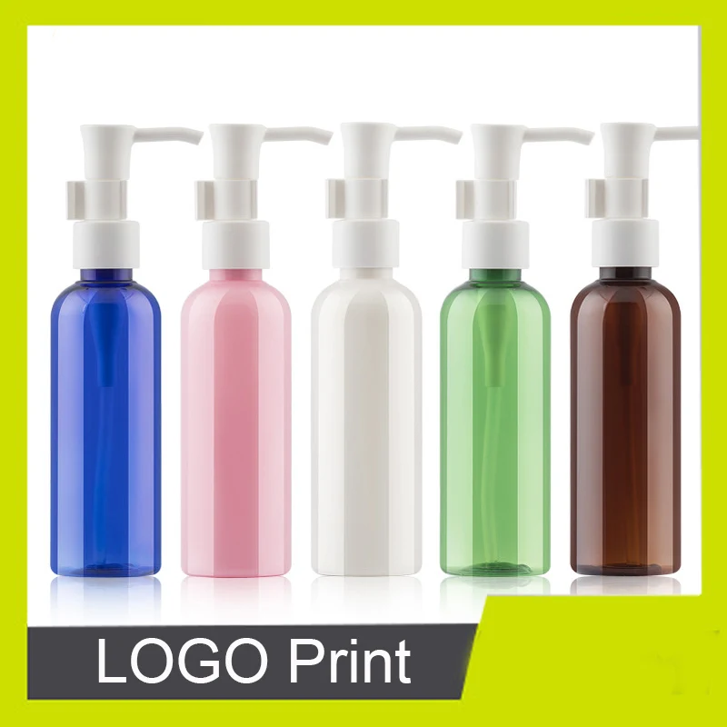50 pcs/Lot 100ML Empty Plastic Refillable Bottle Cosmetics Remove Oil Pump Lid PET Clear Pink Blue Container YS-YB100 | Красота и