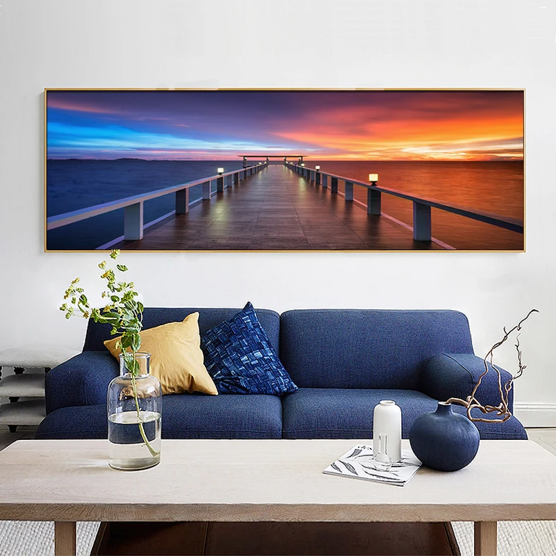 Lienzo Grande Arte Amanecer En El Muelle Del Mar Pinturas De